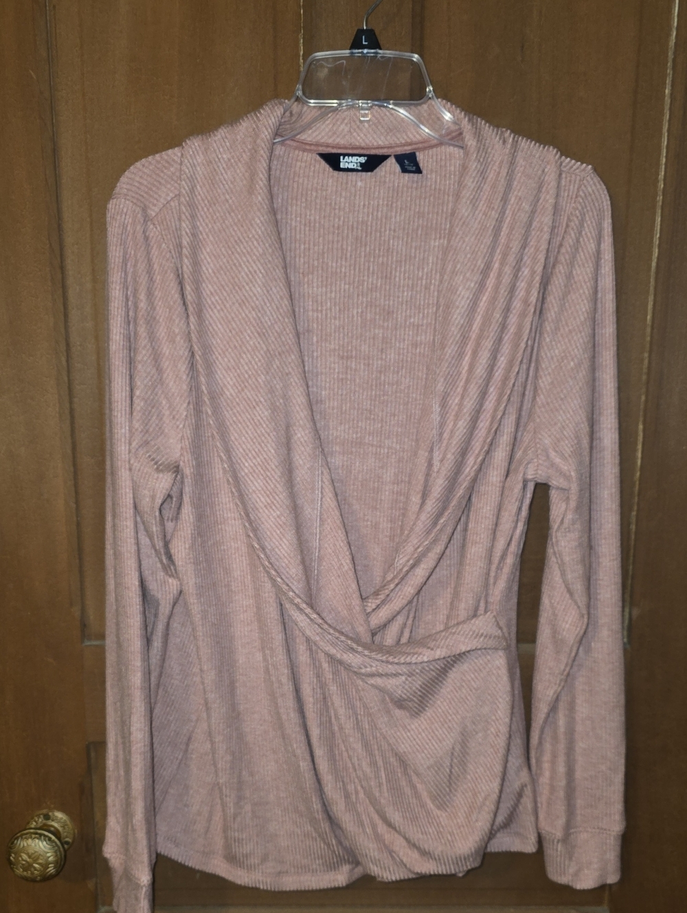 Lamds End Women's Blush Pink Ribbed Wrap Top